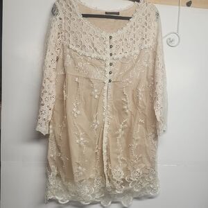 Surrealist Boutique Lace Embroidered Cream Tunic Dress Hippie Boho Beautiful